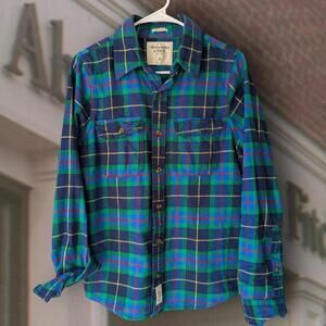 Y2K Vintage Abercrombie Fitch S Muscle Heavy Flannel Plaid Green Button Up Shirt